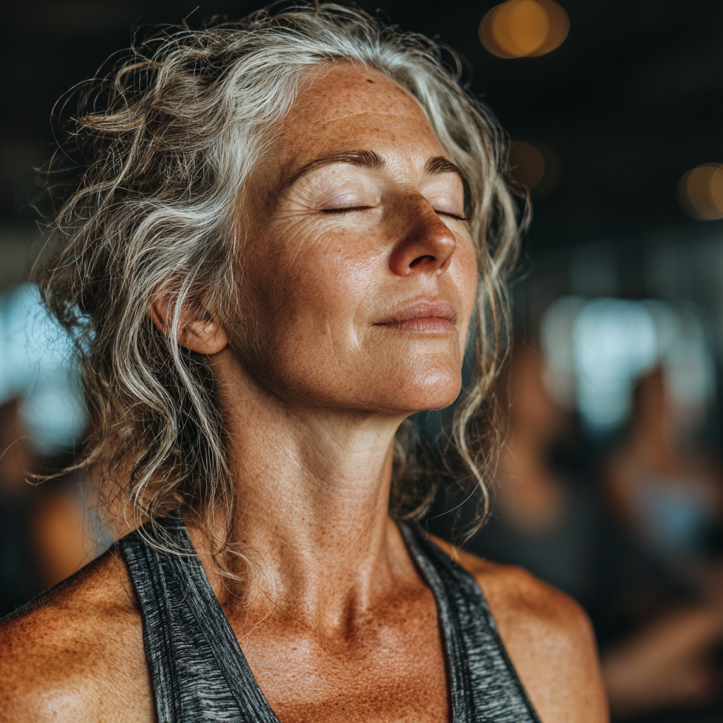 Persona mayor practicando yoga en posición de meditación